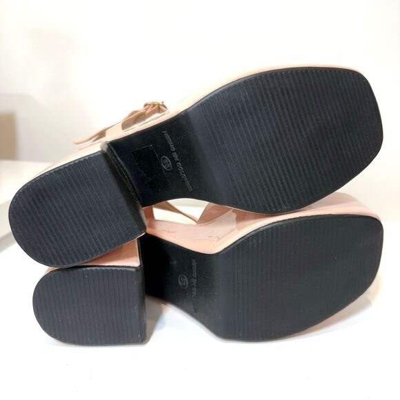 MKS Platform Sandals Pink Blush Nude Retro 70s Chunky Patent Leather 8 - Picture 7 of 9